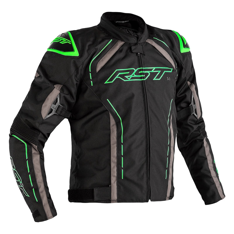        With its futuristic style, the S-1 textile jacket is a bold and vibrant take on protective motorcycling apparel, built to perform.  Made from robust MaxTex fabric, the jacket also features fixed mesh and SinAqua waterproof linings, a removable thermal lining and multiple intake and exhaust vents to protect you from all the elements.  Added to this are the motion panels on the back of the elbow and arm, along with cuff, sleeve and waist adjusters which offer a tailored fit.  Rated CE Level