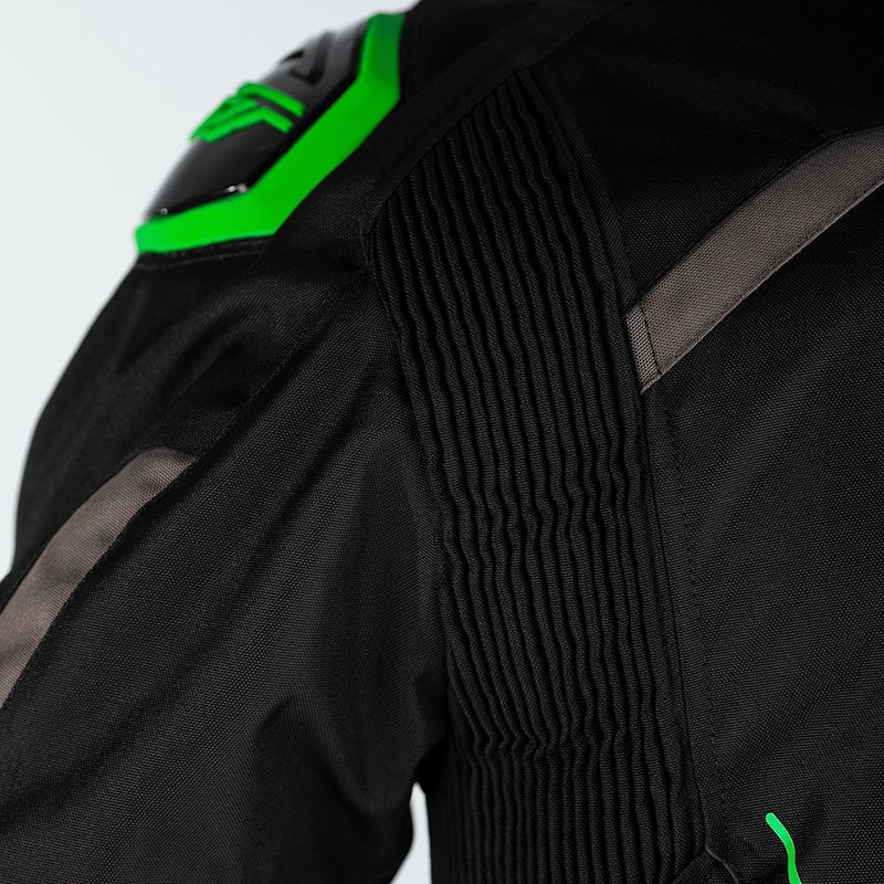        With its futuristic style, the S-1 textile jacket is a bold and vibrant take on protective motorcycling apparel, built to perform.  Made from robust MaxTex fabric, the jacket also features fixed mesh and SinAqua waterproof linings, a removable thermal lining and multiple intake and exhaust vents to protect you from all the elements.  Added to this are the motion panels on the back of the elbow and arm, along with cuff, sleeve and waist adjusters which offer a tailored fit.  Rated CE Level