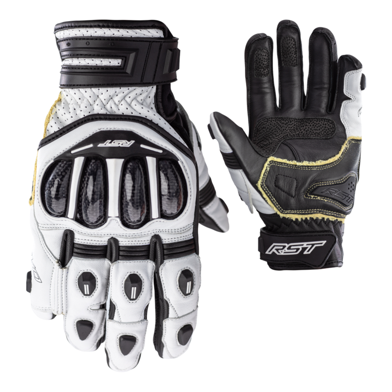        Built with Aramide™- the TracTech Evo 4 short glove combines all the key features of the longer glove into a shorter version to offer superb fit, comfort and protection - CE Certified to 2 KP.  Made with both full-grain cowhide and kangaroo leather, the glove features a CE Level 1 Carbon Knuckle Protector for impact protection. DuPont™ Aramide Fibre on the palm stitching and underlay, along with double layer kangaroo leather and an RST palm slider protect the palm in the event of a high s