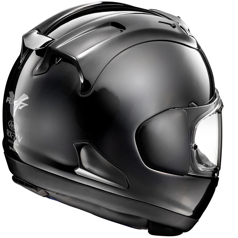 
The RX-7V EVO is an evolution of the RX-7V. Besides the change of homologation, it has several features and changes.

The RX-7V EVO will be certified to the new and more stringent ECE R22-06 regulation, while staying true to the core values of Arai of Rounder, Smoother andStronger for optimal Glancing Off performance.

The RX-7V EVO represents the summit of Arai’s knowledge, experience and know-how in helmet technology :

Different style cheek pads removable with hook at the back
The side ai