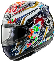 
The RX-7V EVO is an evolution of the RX-7V. Besides the change of homologation, it has several features and changes.

The RX-7V EVO will be certified to the new and more stringent ECE R22-06 regulation, while staying true to the core values of Arai of Rounder, Smoother andStronger for optimal Glancing Off performance.

The RX-7V EVO represents the summit of Arai’s knowledge, experience and know-how in helmet technology :

Different style cheek pads removable with hook at the back
The side ai
