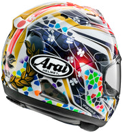 
The RX-7V EVO is an evolution of the RX-7V. Besides the change of homologation, it has several features and changes.

The RX-7V EVO will be certified to the new and more stringent ECE R22-06 regulation, while staying true to the core values of Arai of Rounder, Smoother andStronger for optimal Glancing Off performance.

The RX-7V EVO represents the summit of Arai’s knowledge, experience and know-how in helmet technology :

Different style cheek pads removable with hook at the back
The side ai