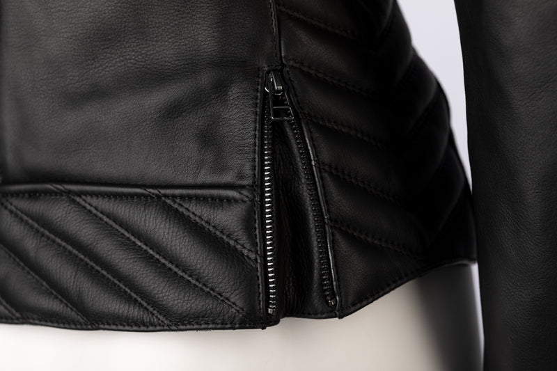 
Utilising the highest quality aniline leather for a great fashion look and fit, the Roadster 3 CE Ladies Leather Jacket could easily come from a fashion environment yet keeps all the protection and safety features required from a motorcycle jacket. CE Rating: AAArmourBack Protector: Pocket OnlyShoulder Armour: CE Level 1Elbow Armour: CE Level 1 ConstructionMain Outer Material: Premium Aniline Cowhide LeatherFixed: Satin LeatherOuter: Quilted DetailZips: MAX/SABThread: Bonded Nylon Reinforcemen