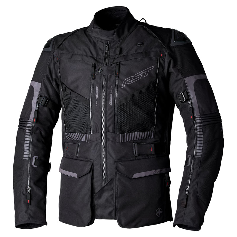 
The RST Pro Series Ranger is the ultimate go-anywhere jacket. Designed to see you ride around the world. It is three jackets in one with a removable destination inner coat, the Ranger main outer jacket and then a SinAqua Waterproof outer shell which gives you the flexibility to keep riding whatever the conditions.

ARMOUR

ELBOW: Level 2
SHOULDER: Level 2
CHEST: Level 2
BACK: Level 2


MATERIAL

OUTER 1: 100% Polyester (MAXTEX)
OUTER 2: Ballistic


LINING

Fixed 3D Mesh
Removable SinAqua pr