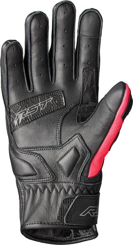 
An excellent combination with a ladies textile jacket, the ladies Stunt III is a mid-length, supremely comfortable glove. 
Armour  CE Certification Rating: Level 1 KP Knuckle Protector: Carbon  
Construction  Main Outer Material: Leather Inner Lining: Fixed Comfort Mesh Lining Ventilation: Perforated Leather Reinforcement: Double Layer Leather in Palm Outstitched Fingers: Yes Precurved Fingers: Yes Cuff Closure: Adjustable Velcro  
Styling  Palm: Silicone Power Grip Palm 