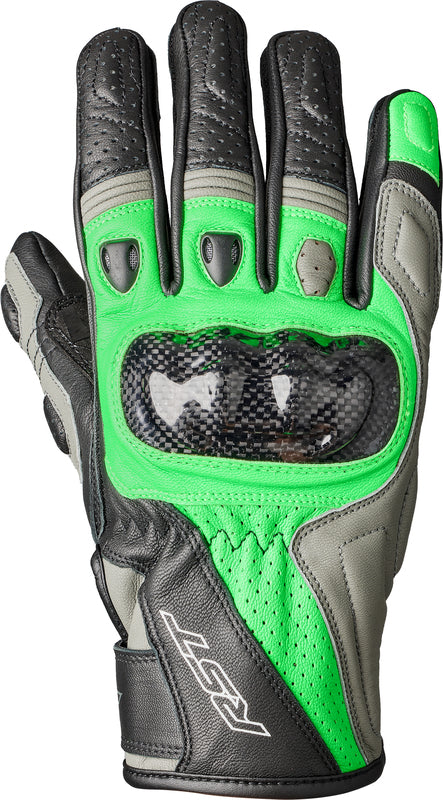 
An excellent combination with a textile jacket, the Stunt III is a mid-length, supremely comfortable glove. 
ARMOUR  CE Certification Rating: Level 1 KP Carbon knuckle Padded finger protection  
CONSTRUCTION  Outer: Full grain leather Polyester lining  
FEATURES & BENEFITS  Motion panels Double layer leather at palm Perforated leather Outstitched fingers Pre-curved fingers Hook & loop wrist closure  
FIT PROFILE  Road 