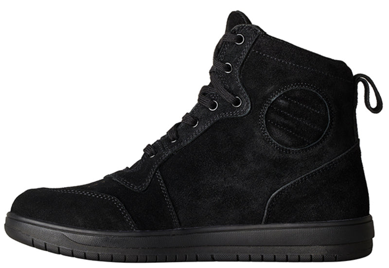 
This is the ultimate moto sneaker. A sneaker for when you are off the bike and a boot for when you are on the bike. With ankle protection, and integrated toe box, including classic styling, the HiTop is a real multi-functioning boot. Available in both summer and winter versions.
CE Rating:

CE Certified
Armour

Heel Protection: IntegratedAnkle Protection: Integrated
Construction

Main Outer Material: SuedeVentilation: Perforated Toe BoxClosure: Lace Shank: Polycarbonate Anti Twist MidsoleSo