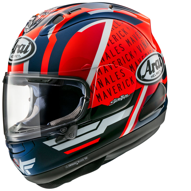 
The RX-7V EVO is an evolution of the RX-7V. Besides the change of homologation, it has several features and changes.

The RX-7V EVO will be certified to the new and more stringent ECE R22-06 regulation, while staying true to the core values of Arai of Rounder, Smoother andStronger for optimal Glancing Off performance.

The RX-7V EVO represents the summit of Arai’s knowledge, experience and know-how in helmet technology :

Different style cheek pads removable with hook at the back
The side ai