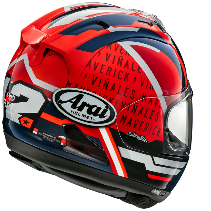 
The RX-7V EVO is an evolution of the RX-7V. Besides the change of homologation, it has several features and changes.

The RX-7V EVO will be certified to the new and more stringent ECE R22-06 regulation, while staying true to the core values of Arai of Rounder, Smoother andStronger for optimal Glancing Off performance.

The RX-7V EVO represents the summit of Arai’s knowledge, experience and know-how in helmet technology :

Different style cheek pads removable with hook at the back
The side ai