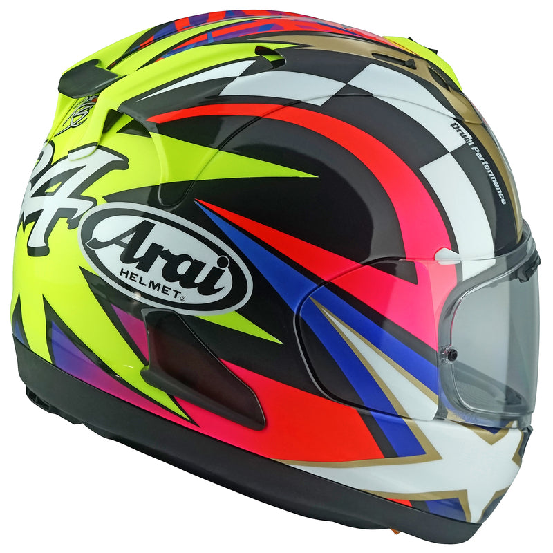 
The RX-7V EVO is an evolution of the RX-7V. Besides the change of homologation, it has several features and changes.

The RX-7V EVO will be certified to the new and more stringent ECE R22-06 regulation, while staying true to the core values of Arai of Rounder, Smoother and
Stronger for optimal Glancing Off performance.

The RX-7V EVO represents the summit of Arai’s knowledge, experience and know-how in helmet technology :

	Different style cheek pads removable with hook at the back
	The side
