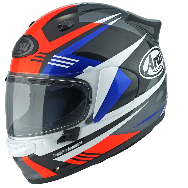 
The new Arai Quantic – as the mathematical definition describes – draws together in harmony the qualities and design elements found in helmets throughout the Arai range, while adding fresh features all of its own.

The Quantic offers a new choice for riders that want the very best helmet – in terms of protection, performance, comfort and ease of wear – without compromise. Using the aerodynamic and protective abilities of Arai’s full-race helmets, and all the experience and know-how earned over