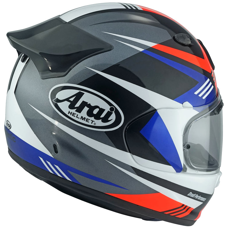 
The new Arai Quantic – as the mathematical definition describes – draws together in harmony the qualities and design elements found in helmets throughout the Arai range, while adding fresh features all of its own.

The Quantic offers a new choice for riders that want the very best helmet – in terms of protection, performance, comfort and ease of wear – without compromise. Using the aerodynamic and protective abilities of Arai’s full-race helmets, and all the experience and know-how earned over