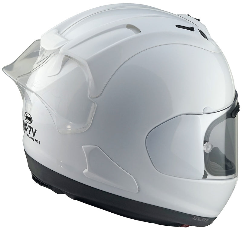 
Make Faster, Easier.

An RX-7V is everything Arai knows about producing the ultimate competition-ready motorcycle helmet... The RX-7V EVO -goes one step further with an extra layer of technology. Aerodynamic assist.

The RX-7V EVO employs an FIM-approved aero-kit to smooth the passage of air between the rear of the helmet and the aero hump on a rider’s leathers, in a tucked-in racing crouch. It’s a new design, with fixed airwing and more aerodynamically efficient than the prototypes develope