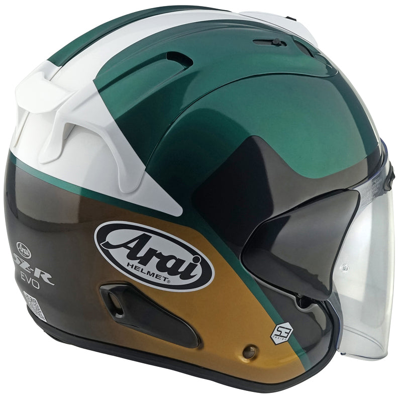 
For riding professionals, long-range tourers and urban commuters alike, the Arai SZ-R VAS EVO has become the choice of premium open-face helmets. It’s easy to see why. The combination of protection, light weight, comfort and open, all-round visibility make the SZ-R VAS EVO a unique, and special, proposition.

The PB-CLC2 outer shell itself is manufactured using a special Z compound of various resins, and balanced by a lightweight inner liner, that lowers the centre of gravity.

Comfort in th