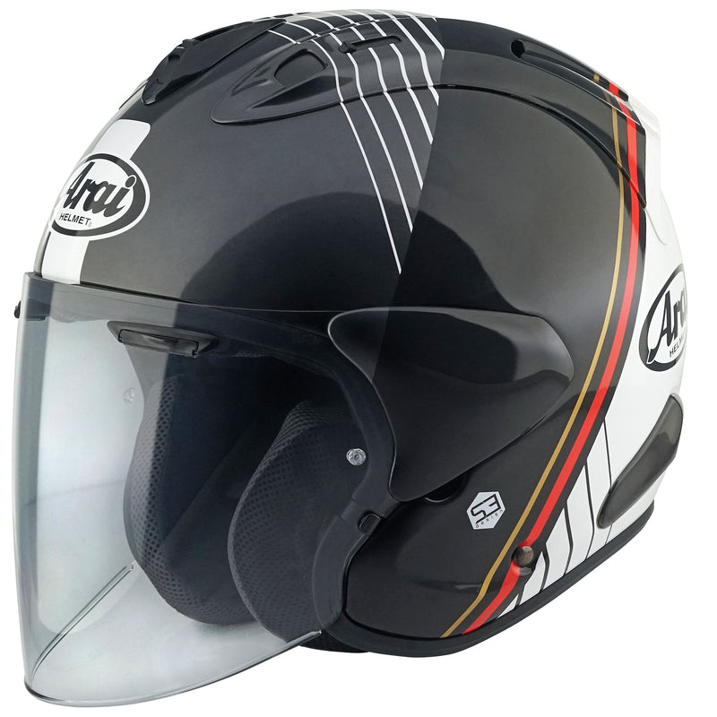 
For riding professionals, long-range tourers and urban commuters alike, the Arai SZ-R VAS EVO has become the choice of premium open-face helmets. It’s easy to see why. The combination of protection, light weight, comfort and open, all-round visibility make the SZ-R VAS EVO a unique, and special, proposition.

The PB-CLC2 outer shell itself is manufactured using a special Z compound of various resins, and balanced by a lightweight inner liner, that lowers the centre of gravity.

Comfort in th