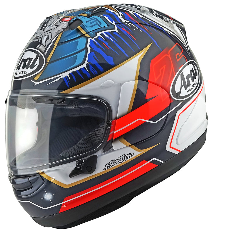 
The RX-7V EVO is an evolution of the RX-7V. Besides the change of homologation, it has several features and changes.

The RX-7V EVO will be certified to the new and more stringent ECE R22-06 regulation, while staying true to the core values of Arai of Rounder, Smoother andStronger for optimal Glancing Off performance.

The RX-7V EVO represents the summit of Arai’s knowledge, experience and know-how in helmet technology :

Different style cheek pads removable with hook at the back
The side ai