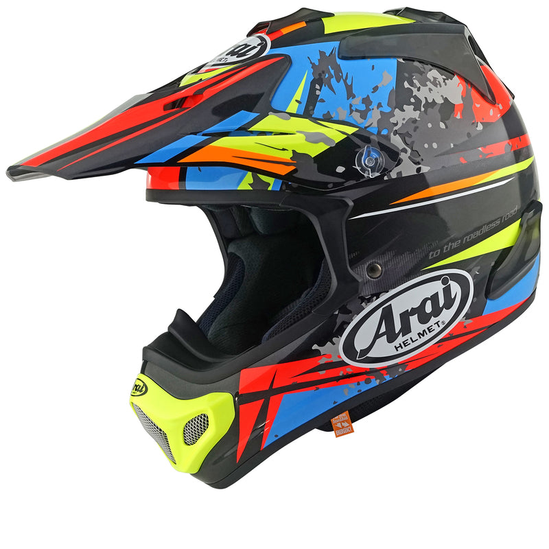 
MX-V EVO

	Arai’s ultimate off-road helmet gains ECE R22-06 approval
	No significant changes required thanks to Arai’s Priority for Protection: the core design philosophy of creating rounder, smoother and stronger outer shells combined with a one-piece multi-density EPS liner that work together to improve ‘Glancing Off’ performance.



The MX-V evolved from the legendary VX-3 and years of Arai’s competition experience can be found in its ultimate MX, Enduro and off-road use helmet. And, while