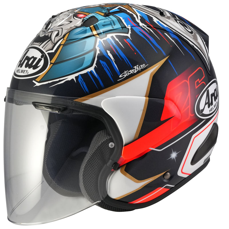 
For riding professionals, long-range tourers and urban commuters alike, the Arai SZ-R VAS EVO has become the choice of premium open-face helmets. It’s easy to see why. The combination of protection, light weight, comfort and open, all-round visibility make the SZ-R VAS EVO a unique, and special, proposition.

The PB-CLC2 outer shell itself is manufactured using a special Z compound of various resins, and balanced by a lightweight inner liner, that lowers the centre of gravity.

Comfort in th
