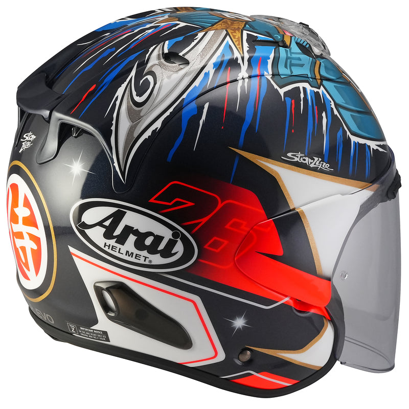 
For riding professionals, long-range tourers and urban commuters alike, the Arai SZ-R VAS EVO has become the choice of premium open-face helmets. It’s easy to see why. The combination of protection, light weight, comfort and open, all-round visibility make the SZ-R VAS EVO a unique, and special, proposition.

The PB-CLC2 outer shell itself is manufactured using a special Z compound of various resins, and balanced by a lightweight inner liner, that lowers the centre of gravity.

Comfort in th