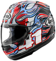 
The RX-7V EVO is an evolution of the RX-7V. Besides the change of homologation, it has several features and changes.

The RX-7V EVO will be certified to the new and more stringent ECE R22-06 regulation, while staying true to the core values of Arai of Rounder, Smoother, and Stronger for optimal Glancing Off performance.

The RX-7V EVO represents the summit of Arai’s knowledge, experience, and know-how in helmet technology:

Different style cheek pads removable with hook at the back
The side 