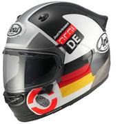 
The new Arai Quantic – as the mathematical definition describes – draws together in harmony the qualities and design elements found in helmets throughout the Arai range, while adding fresh features all of its own.

The Quantic offers a new choice for riders that want the very best helmet – in terms of protection, performance, comfort and ease of wear – without compromise. Using the aerodynamic and protective abilities of Arai’s full-race helmets, and all the experience and know-how earned over