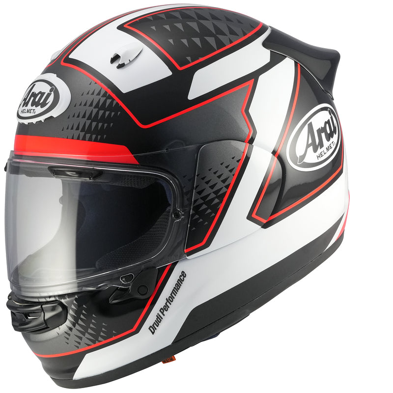 
The new Arai Quantic – as the mathematical definition describes – draws together in harmony the qualities and design elements found in helmets throughout the Arai range, while adding fresh features all of its own.

The Quantic offers a new choice for riders that want the very best helmet – in terms of protection, performance, comfort and ease of wear – without compromise. Using the aerodynamic and protective abilities of Arai’s full-race helmets, and all the experience and know-how earned over