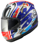 
The RX-7V EVO is an evolution of the RX-7V. Besides the change of homologation, it has several features and changes.

The RX-7V EVO will be certified to the new and more stringent ECE R22-06 regulation, while staying true to the core values of Arai of Rounder, Smoother, and Stronger for optimal Glancing Off performance.

The RX-7V EVO represents the summit of Arai’s knowledge, experience, and know-how in helmet technology:

Different style cheek pads removable with hook at the back
The side 