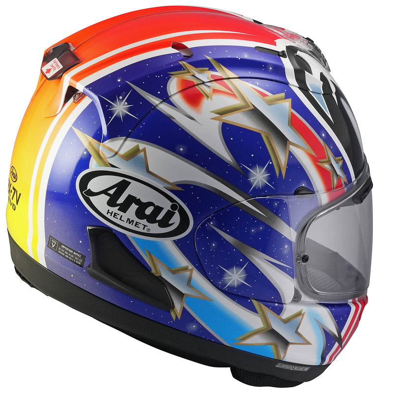 
The RX-7V EVO is an evolution of the RX-7V. Besides the change of homologation, it has several features and changes.

The RX-7V EVO will be certified to the new and more stringent ECE R22-06 regulation, while staying true to the core values of Arai of Rounder, Smoother, and Stronger for optimal Glancing Off performance.

The RX-7V EVO represents the summit of Arai’s knowledge, experience, and know-how in helmet technology:

Different style cheek pads removable with hook at the back
The side 