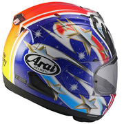 
The RX-7V EVO is an evolution of the RX-7V. Besides the change of homologation, it has several features and changes.

The RX-7V EVO will be certified to the new and more stringent ECE R22-06 regulation, while staying true to the core values of Arai of Rounder, Smoother, and Stronger for optimal Glancing Off performance.

The RX-7V EVO represents the summit of Arai’s knowledge, experience, and know-how in helmet technology:

Different style cheek pads removable with hook at the back
The side 