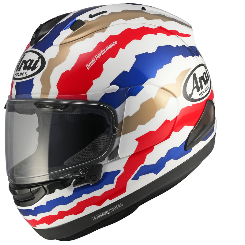 
The RX-7V EVO is an evolution of the RX-7V. Besides the change of homologation, it has several features and changes.

The RX-7V EVO will be certified to the new and more stringent ECE R22-06 regulation, while staying true to the core values of Arai of Rounder, Smoother, and Stronger for optimal Glancing Off performance.

The RX-7V EVO represents the summit of Arai’s knowledge, experience, and know-how in helmet technology:

Different style cheek pads removable with hook at the back
The side 
