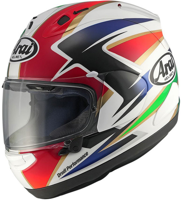 
The RX-7V EVO is an evolution of the RX-7V. Besides the change of homologation, it has several features and changes.

The RX-7V EVO will be certified to the new and more stringent ECE R22-06 regulation, while staying true to the core values of Arai of Rounder, Smoother, and Stronger for optimal Glancing Off performance.

The RX-7V EVO represents the summit of Arai’s knowledge, experience, and know-how in helmet technology:

Different style cheek pads removable with hook at the back
The side 