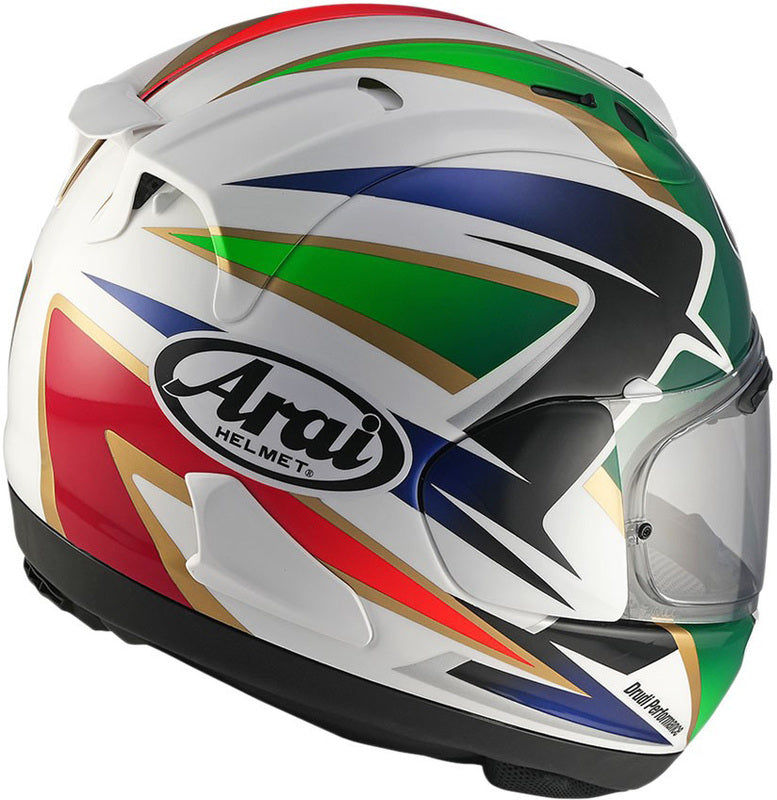 
The RX-7V EVO is an evolution of the RX-7V. Besides the change of homologation, it has several features and changes.

The RX-7V EVO will be certified to the new and more stringent ECE R22-06 regulation, while staying true to the core values of Arai of Rounder, Smoother, and Stronger for optimal Glancing Off performance.

The RX-7V EVO represents the summit of Arai’s knowledge, experience, and know-how in helmet technology:

Different style cheek pads removable with hook at the back
The side 