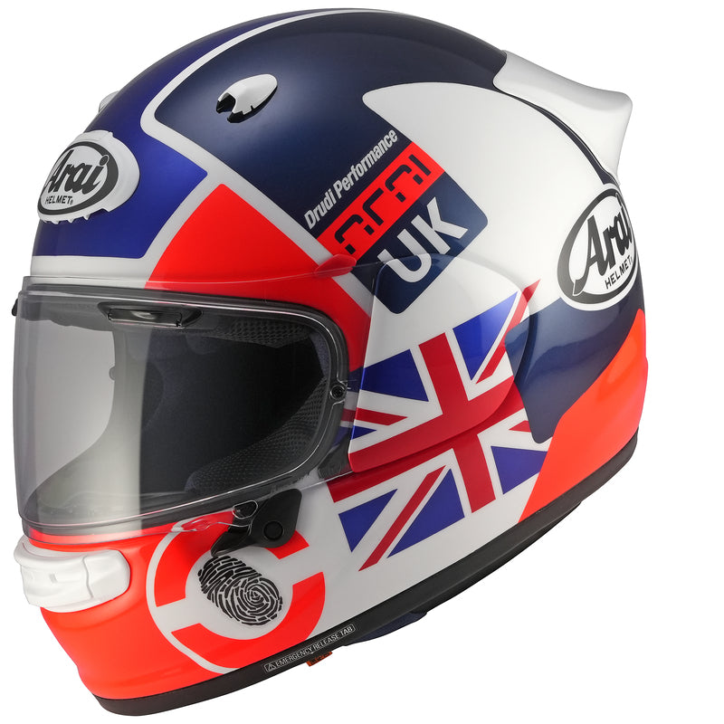 
The new Arai Quantic – as the mathematical definition describes – draws together in harmony the qualities and design elements found in helmets throughout the Arai range, while adding fresh features all of its own.

The Quantic offers a new choice for riders that want the very best helmet – in terms of protection, performance, comfort and ease of wear – without compromise. Using the aerodynamic and protective abilities of Arai’s full-race helmets, and all the experience and know-how earned over