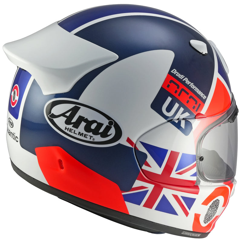 
The new Arai Quantic – as the mathematical definition describes – draws together in harmony the qualities and design elements found in helmets throughout the Arai range, while adding fresh features all of its own.

The Quantic offers a new choice for riders that want the very best helmet – in terms of protection, performance, comfort and ease of wear – without compromise. Using the aerodynamic and protective abilities of Arai’s full-race helmets, and all the experience and know-how earned over