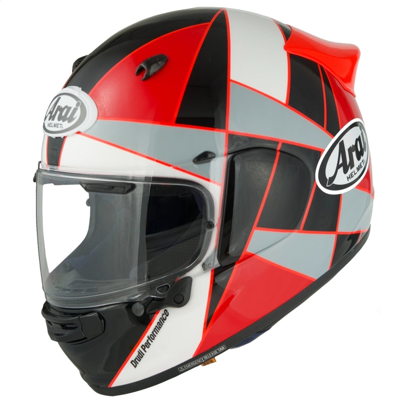 
The Arai Quantic – as the mathematical definition describes – draws together in harmony the qualities and design elements found in helmets throughout the Arai range, while adding fresh features all of its own.The Quantic offers a new choice for riders that want the very best helmet – in terms of protection, performance, comfort and ease of wear – without compromise. Using the aerodynamic and protective abilities of Arai’s full-race helmets, and all the experience and know-how earned over milli
