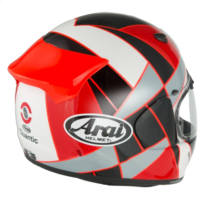 
The Arai Quantic – as the mathematical definition describes – draws together in harmony the qualities and design elements found in helmets throughout the Arai range, while adding fresh features all of its own.The Quantic offers a new choice for riders that want the very best helmet – in terms of protection, performance, comfort and ease of wear – without compromise. Using the aerodynamic and protective abilities of Arai’s full-race helmets, and all the experience and know-how earned over milli